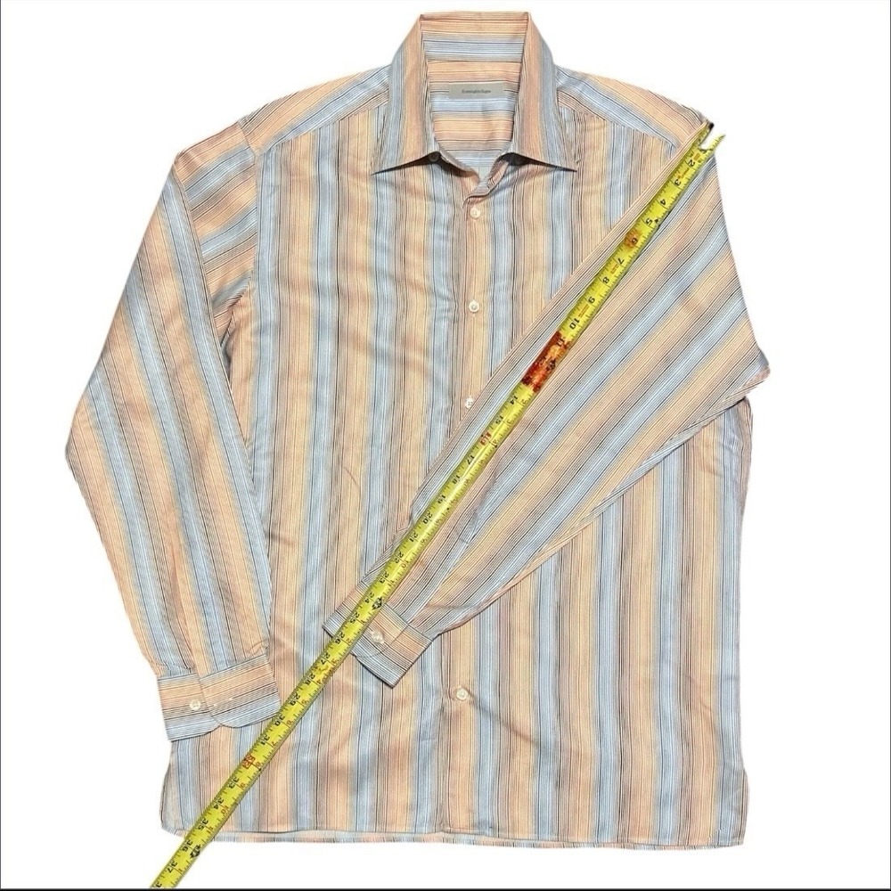 Ermenegildo Zegna Shirt Mens L Orange Stripe Long Sleeve Dress Button Up - Picture 3 of 7